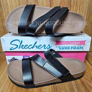 SKECHERS Women's Arch Comfort Luxe Foam Adjustable Sandal, Black